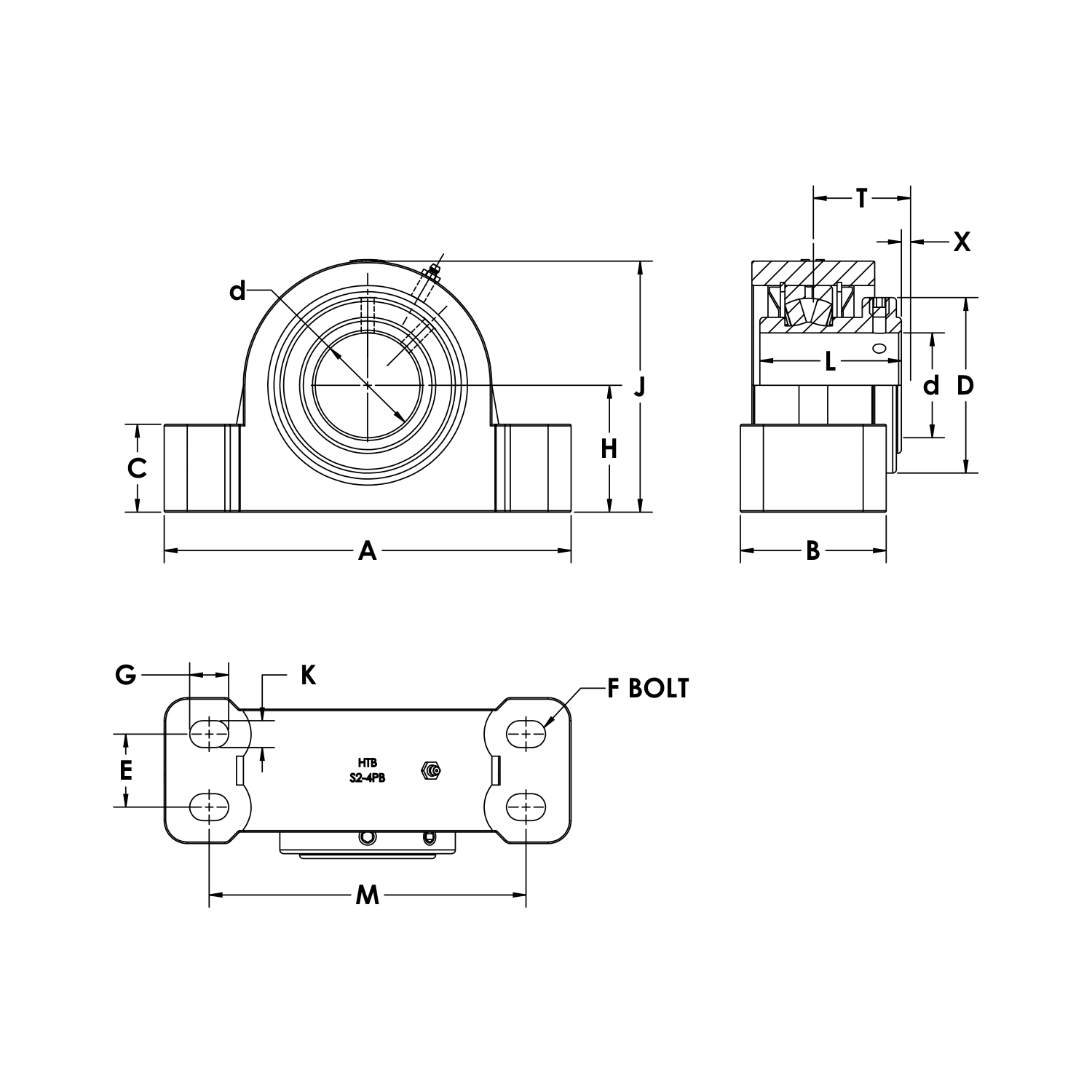 Heavy Duty S2000 4 Bolt Pillow Block 4" S2000 Non Expansion 4 Bolt