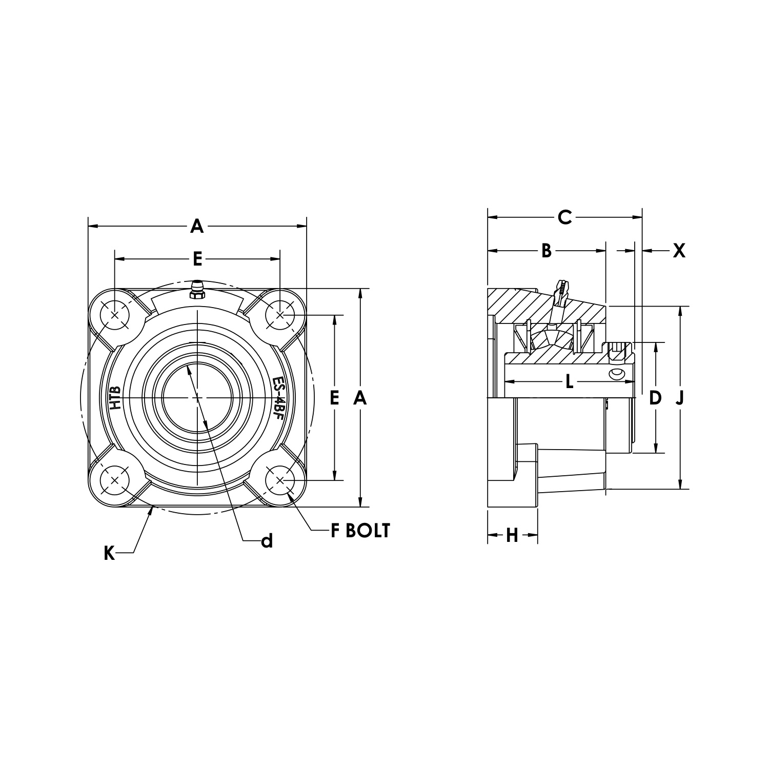 Heavy Duty Type E 4 Bolt Flange 85mm Type E Non Expansion 4 Bolt