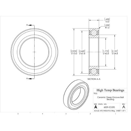 Picture of 45mm 6009 Deep Groove Ceramic ZrO2 Sealed Bearing