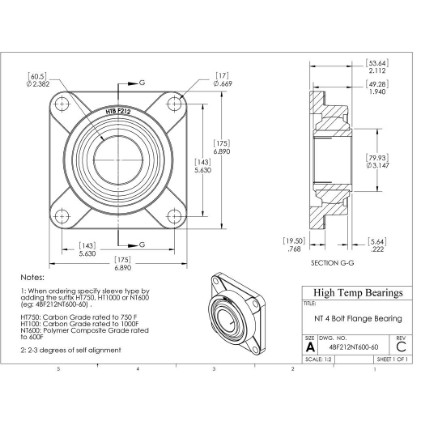Picture of 60mm 500 °F PTFE 4 Bolt Flange Bearing