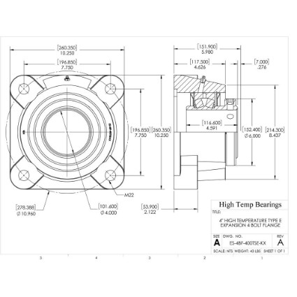 Picture of 4" High Temperature Type E Expansion 4 Bolt Flange Heavy Duty Bearing