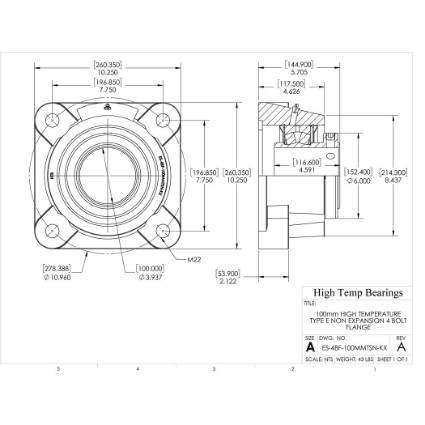 Picture of 100mm High Temperature Type E Non Expansion 4 Bolt Flange Heavy Duty Bearing