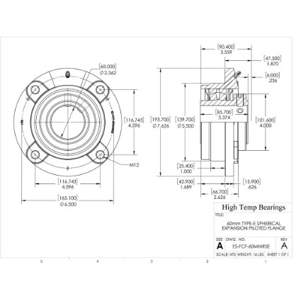 60mm Type E Expansion Piloted Flange Heavy Duty Bearing.high Temp Bearings