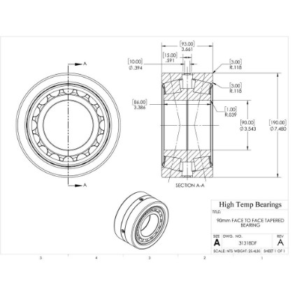 Picture of 90mm Face to Face Tapered Bearing 31318DF