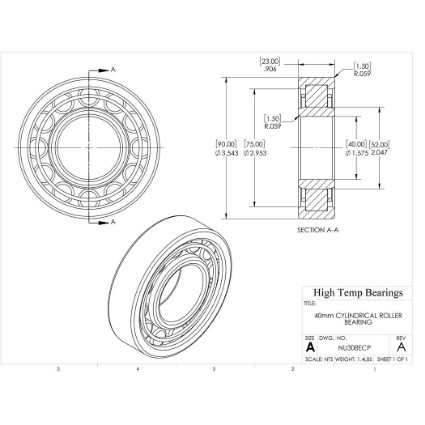 Picture of 40mm Cylindrical Roller Bearing NU308ECP