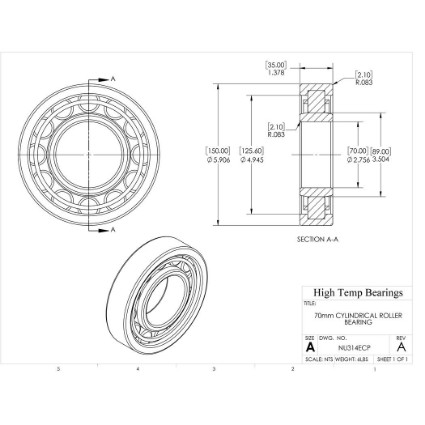 Picture of 70mm Cylindrical Roller Bearing NU314ECP