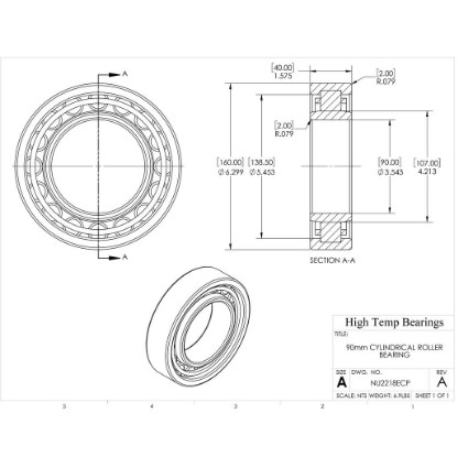Picture of 90mm Cylindrical Roller Bearing NU2218ECP