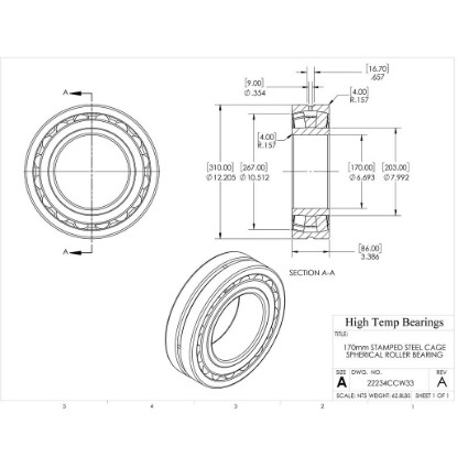 Picture of 170mm Stamped Steel Cage Spherical Roller Bearing